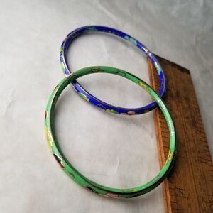 Green And Blue Glass Bracelets With Floral designs